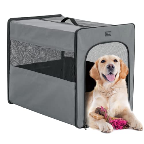 PETSFIT Collapsible Dog Crate, Soft Sided Dog Crate - 31 Inch with Thicken Mat, Easy to Fold, Sturdy and Portable, Perfect for Traveling, Dog Travel Crate Grey - color: Grey, size: Large
