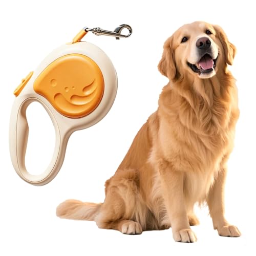 Retractable Puppy Leash, Dog Extendable Walking Leash with Ergonomic Anti Slip Grip & Reinforced Nylon Tape, Portable One Click Brake Pet for Large Dogs Walking (Orange)