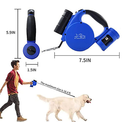 360° Tangle-Free Retractable Dog Leash with Flashlight, Dispenser and Poop Bag Heavy-Duty Nylon Tape for Small, Medium Dogs and Cats One-Handed Brake and Lock, Blue - color: blue