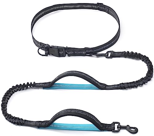iYoShop Retractable Hands Free Dog Leash - Dual Handle Bungee Waist Leash for Small, Medium and Large Dogs (Medium/Large, 25-150 lbs, Black) - size: Medium/Large