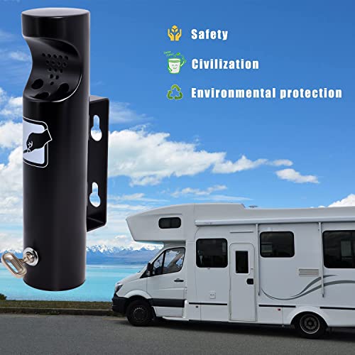 Wall Mounted Outdoor Waste Receptacle, Cendrier Extérieur, Stainless Steel Cylinder Butt Disposal, Commercial Trash Bin Container for Home, Patio, Bar, Commercial Use（Black,2pcs）