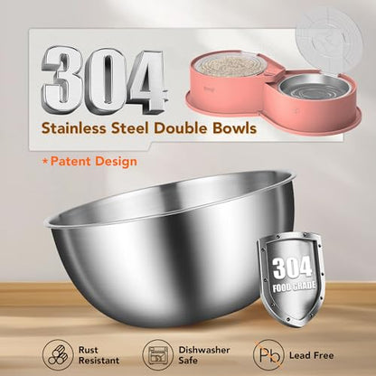 Newget Stainless Steel Dog Bowl Set with Lids, 304 Metal Dual Food & Water Bowls for Dogs & Cats, Large Capacity Pet Feeder with Cover Keeps Food Fresh, Anti-Skid Dog Dish for Small/Medium/Large Pets - color: Pink