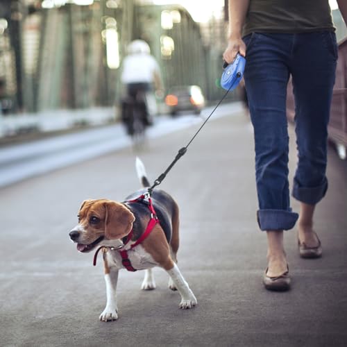 Idepet Heavy Duty Retractable Dog Leash for Small and Medium Dogs, Anti-Chewing Steel Chain Design,360 DegreeTangle-Free,Break and Lock System,26ft Leash Dog Walking (Blue, Round Rope) - color: Blue