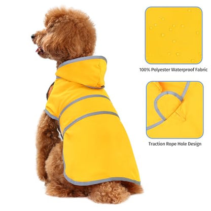 Dog Raincoat for Small Dogs Puppies Waterproof Jacket Hooded Rain Coats with Reflective Strips Leash Hole & Poncho Adjustable Fit (Yellow,S) - color: B.Yellow, size: Small