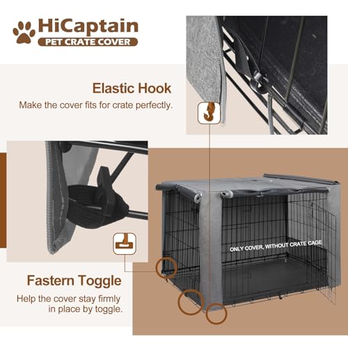 HiCaptain Breathable Dog Crate Cover 42 Inch, Durable Heavy Duty Kennel Cover, Dual Zippered Panels, Windproof Waterproof UV-Resistant(Grey) - color: Grey, size: 42.0"L x 28.0"W x 30.0"H