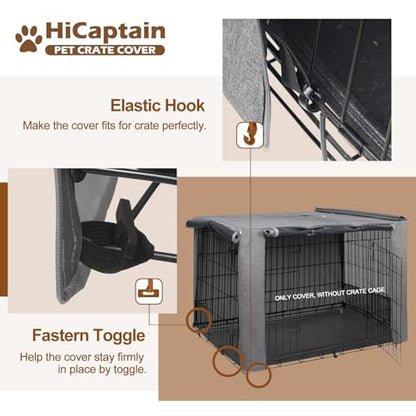 HiCaptain Breathable Dog Crate Cover 42 Inch, Durable Heavy Duty Kennel Cover, Dual Zippered Panels, Windproof Waterproof UV-Resistant(Grey) - color: Grey, size: 42.0"L x 28.0"W x 30.0"H