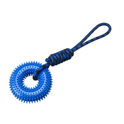 Dog Toys Squeaky - Spiky Ring for Chewers Dog Teething Toy with Rope, Squeaky Puppy Teething Spikey Glitter Ring Chew Toy, Aggressive Chew Indestructible for Puppy Teething Boredom Relief (Blue 1) - color: Blue 1