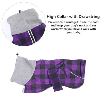 Dachshund Coats Waterproof Suitable for Dachshunds Sausage Weiner Dog Winter Coat Padded Fleece Puppy Snowsuit with Adjustable Bands Reflective Stripe - Plaid Purple - S - color: Plaid Purple, size: Small