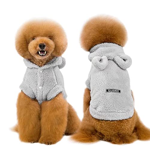 Easter Dog & Cat Outfit - Bunny Ears Cat Hoodies Fleece Puppy Clothes for Small Dogs & Cats (Small, Grey) - Warm Dog Sweatshirt & Easter Pet Costume - color: Grey, size: Small