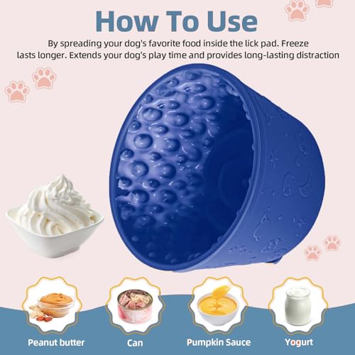 Dog Slow Feeder Lick Bowl, Non-Slip Dog Licking Treat Dispenser, Slow Feeder Bowls for Small Medium Large Breed Dogs, Anxiety Relief & Anti-Choking, BPA Free Silicone (Dark Blue, 1.6 Cup) - color: Dark Blue