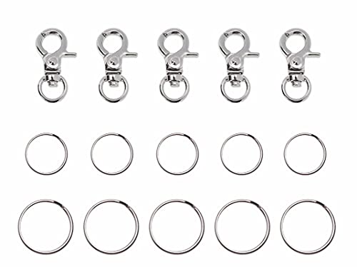 5 Pcs Dog Tags Clips with 5 Pcs 0.75 Inch Key Ring 1 Inch Replaceable Key Ring Metal Silver Small Buckle Clips for Pet ID Tags Holder Dogs Cats Kitten Collars Harnesses