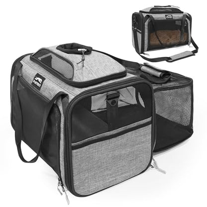 Cat Carrier Soft Expandable Pet Carrier Top & Sides Airline Approved Dog Carriers 360° Ventilation Soft-Sided Cat Carriers with Breathable Mesh Built-in Safety Leash & Reversible Cushion - color: Grey