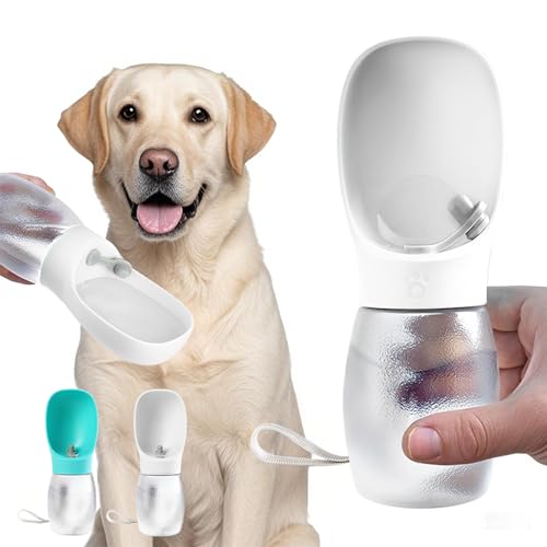 Kalimdor Dog Water Bottle,Leak Proof Portable Puppy Water Dispenser with Drinking Feeder, Dog Walking Accessories for Pets Outdoor Walking, Hiking, Travel, Food Grade Plastic - color: Lvory White, size: 12oz