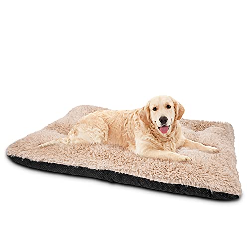 JOEJOY Large Dog Bed Crate Pad, Deluxe Plush Washable Dog Beds Fulffy Soft Kennel Pad Anti-Slip Pet Sleeping Mat for Extra Large Medium Small Dogs, 40" x 27", Beige - color: Beige, size: XL(40"x27"x4")