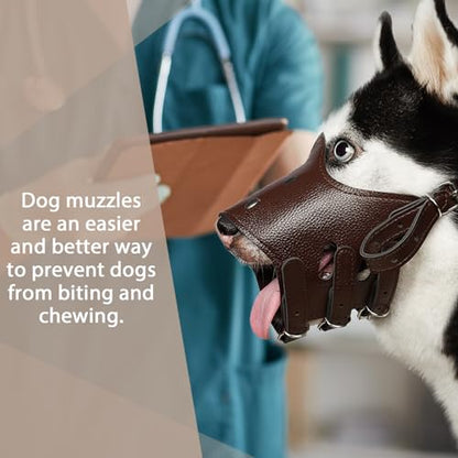 BARKLESS Dog Muzzle Leather, Soft Secure Anti-Barking Leather Muzzle for Small Dogs to Prevent Biting, Breathable and Adjustable, Allows Drinking and Panting, Used with Collars - color: Brown, size: S (Snout Cir: 6.75"-8")