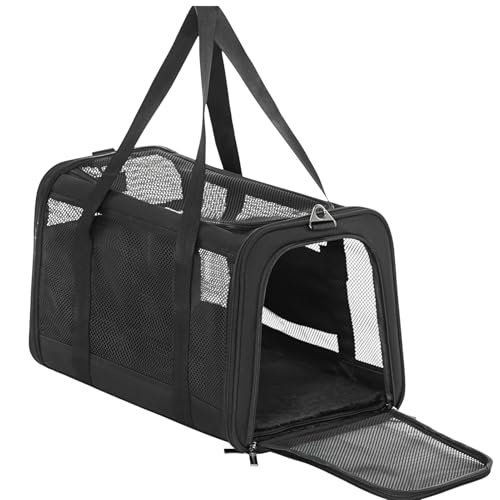 Airline Approved Cat Carrier, Soft-Sided Collapsible Pet Carrier for Travel, 3 Carrying Ways, Lightweight and Ventilation on 5 Sides, Escape Proof, with Soft Fleece Pad - color: Z-Black, size: 18.0"L x 11.0"W x 11.0"H