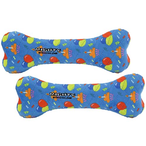 MIGHTY Tuffy 2 Pack Bone Dog Toy: Ultra Durable Plush Toy with Multiple Layers & Reinforced Seams, Washable and Floats, Vinyl Bone & Fleece - color: 2PK Blue Birthday Celebration Bone