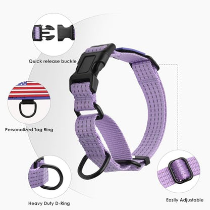 Martingale Dog Collar, Reflective No Pull Training Collar with Quick Release Buckle, Adjustable Heavy Duty Nylon Choker Collars for S M L XL Dogs (Lavender with Flag, M) - color: Lavender with Flag, size: M (1" x 15.5"-19.5")