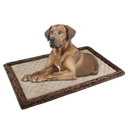 Dog Crate Pad 48x30 inch Memory Foam Large Dog Kennel Bed Soft Flannel Washable Anti Slip Puppy Sleeping Mat,Brown - color: Khaki, size: XX-Large