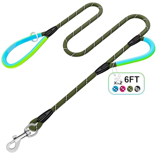Dog Leash Heavy Duty 4/5/6ft XiaZ 2 Handles Dog Leashes for Medium Large Dogs 1/2 Inch 1000lb Strength Reflective PVC Waterproof-Handles Metal Hook Dual-Handle Rope Leash Nighttime Safety - color: Green, size: 6FT (1/2")