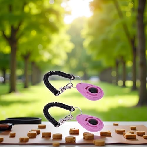 2Pcs Pink Dog Clicker for Training Easy to Use with Button Dog Training Accessories Strong and Long-Lasting, Training and Behavior Aids