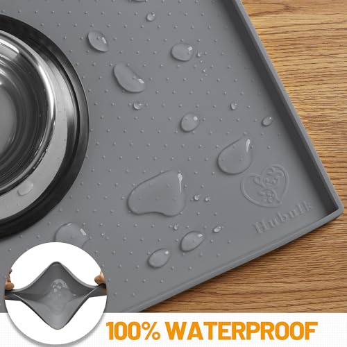 Hubulk Dog Feeding Mat,100% Waterproof Food Grade Silicone Pet Food and Water Bowl Placemat,Dishwasher, High Raised Edge to Prevent Spills,Nonslip Tray to Stop Messes on Floor（28"x18"x0.8", Grey） - color: Grey, size: 28"l X 18"w