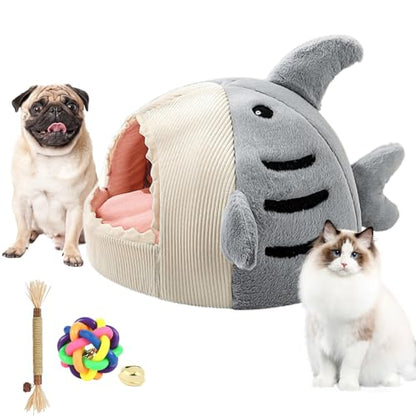 Shark Cat Bed, Shark Shaped Kennel, 2026 Cute Winter Warm Soft Shark Mouth Cat Bed Cave, Kitten Bed Hideout House for Cat, Small Dogs (Gray, 15 * 13.8 * 12.6in, Under 6.6 lbs cat) - color: Gray, size: 15*13.8*12.6in, Under 6.6 lbs cat