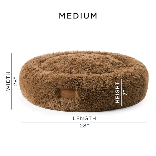 Town & Country Luxe CuddleTown Fuzzy Solid Donut Pet Bed, Soft, Cozy & Calming, Non-Slip Bottom, 100% Machine Washable, Brown, Medium 28"x28"x7" Round - color: Brown, size: Medium 28"x28"x7" Round