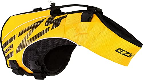EzyDog DFD X2 Dog Life Jacket - Adjustable Swimming Safety Life Vest Preserver with Continuous Neck Flotation, Reflective Trim, & Grab Handle (3XS, Yellow) - color: Yellow, size: 3XS