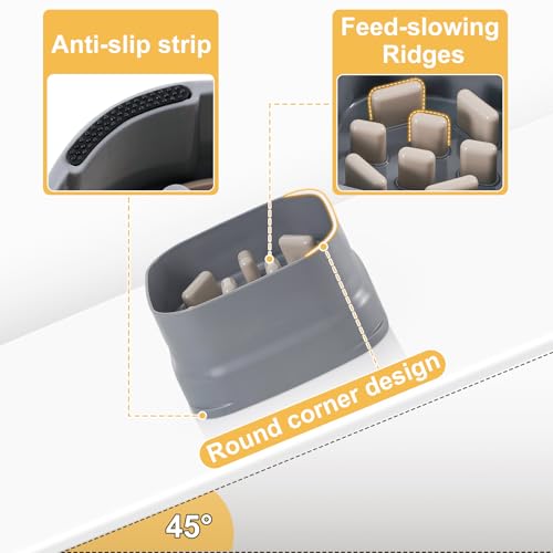 Sunhoo Slow Feeder Dog Bowls Large Breed Puppy Puzzle Feeding Dish Maze Feed Bowl Small Medium Dogs Plate Adjustable Ridges to Slower Down Eating Anti-slip Easy to Clean Indoor Use 7.5*7.5*4 in(Grey)