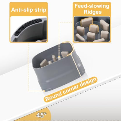 Sunhoo Slow Feeder Dog Bowls Large Breed Puppy Puzzle Feeding Dish Maze Feed Bowl Small Medium Dogs Plate Adjustable Ridges to Slower Down Eating Anti-slip Easy to Clean Indoor Use 7.5*7.5*4 in(Grey)