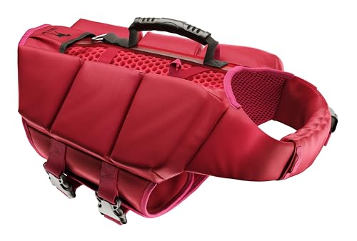 NOAH & PAW Dog Life Jacket, Human Standards Lifejacket Design, Dog Life Vest for Swimming and Boating, 3X Foam Support for Max Floating, Breathable Mesh, Salvavidas para Perros, Size L - color: Red, size: L