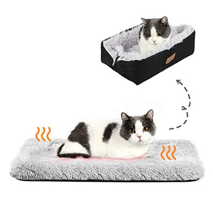 Self Warming Cat Bed, Foldable Self Heated Cat Mat Extra Warm Thermal Heating Pet Pad 24 x 20 inch for Indoor Outdoor Cats, Non-Slip Bottom Washable Non Electric Black - color: Black