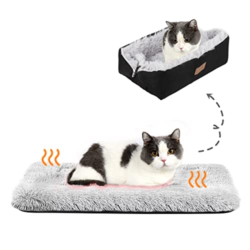Self Warming Cat Bed, Foldable Self Heated Cat Mat Extra Warm Thermal Heating Pet Pad 24 x 20 inch for Indoor Outdoor Cats, Non-Slip Bottom Washable Non Electric Black - color: Black