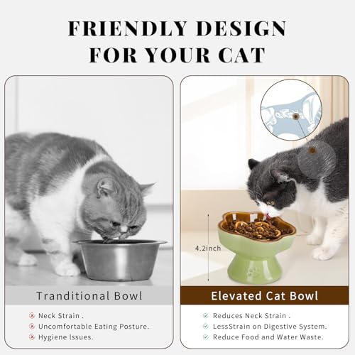 S&Q's CERAMICS Raised Slow Feeder Cat Bowl, Ceramic Elevated Cute Pet Food Bowl Small Dogs Slow Feeder, Flower Shaped Cute Cat Dish for Dry and Wet Food (Brown, 5.8") - color: Brown