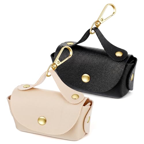 2PCS Leather Dog Poop Bag Dispenser Portable and Reusable Doggie Poop Bags Holder Waterproof Anti-Slip Clip Pet Waste Bag Holders for Walking Any Leash, Opening for Easy Dispensing