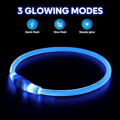 HIGO LED Dog Collar, USB Rechargeable Light Up Dog Collars Glow in the Dark, TPU Cuttable Pet Safety Dog Necklace for Nighttime Dog Walking (Blue) - color: Blue