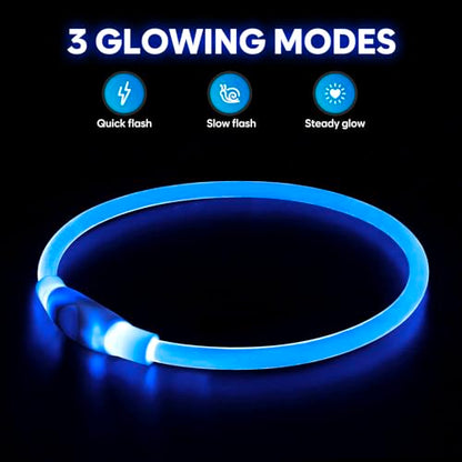 HIGO LED Dog Collar, USB Rechargeable Light Up Dog Collars Glow in the Dark, TPU Cuttable Pet Safety Dog Necklace for Nighttime Dog Walking (Blue) - color: Blue