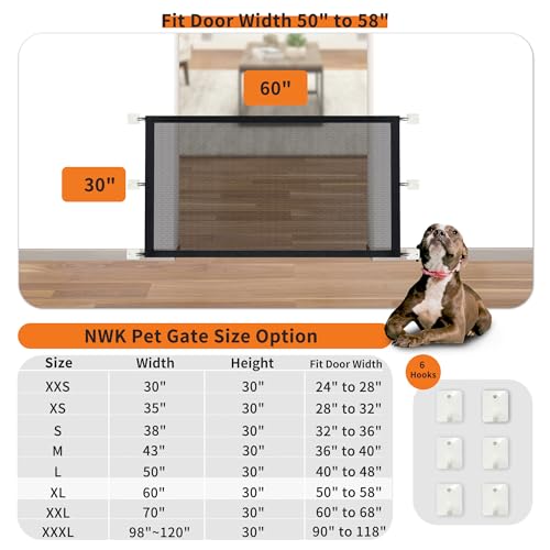 NWK Magic Dog Gate for Stairs Pet Gate for The House Providing a Safe Enclosure for Pets to Play and Rest, 6 Hooks Design (60'' X 30'') - size: 60'' X 30''
