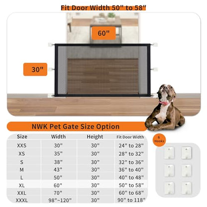 NWK Magic Dog Gate for Stairs Pet Gate for The House Providing a Safe Enclosure for Pets to Play and Rest, 6 Hooks Design (60'' X 30'') - size: 60'' X 30''