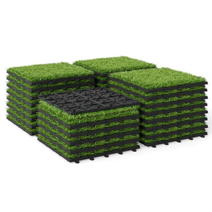 Giantex Artificial Grass Interlocking Deck Tiles, 30 PCS Fake Turf Flooring with Drainage Base, Snap-Together Outdoor Grass Tiles for Patio, Balcony, Poolside, Dog Potty Area & Indoor Outdoor Decor