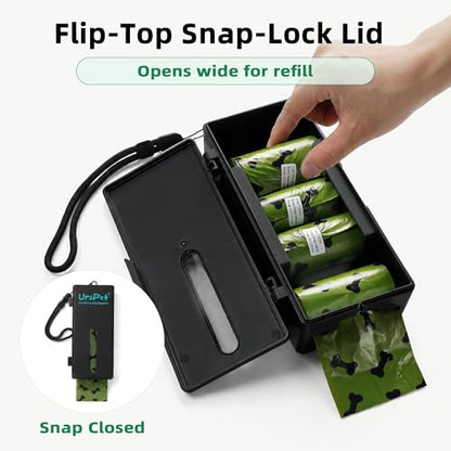 URSPET Dog Poop Bag Dispenser with 4 Rolls, Wall Mount Pet Waste Holder | Stick-On or Screw-On, Viewing Window, Easy Bag Pull, Flip-Top Refill, 60 Bags Included, Indoor and Outdoor Use - color: Black