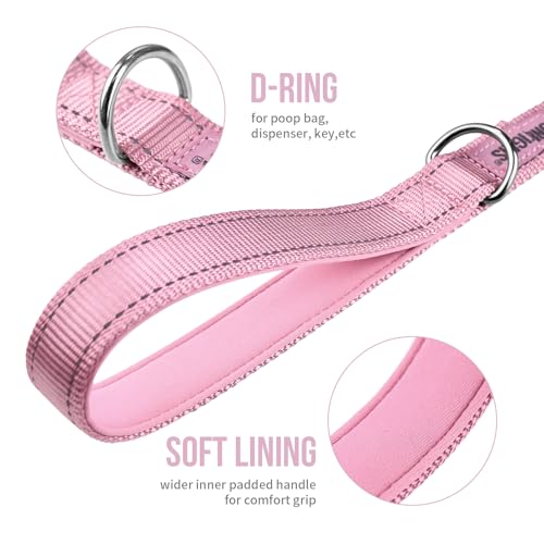 OneTigris Handled No-Pull Dog Walking Leash Long Traffic Leads for Medium to Large Dogs (Pink, 6FT) - color: Pink, size: 6FT