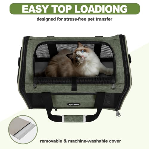 GAPZER Medium Cat Carrier Bag Lightweight, Soft-Sided Small Pet Carry Crate Teacup Breed Dogs, Top Loader Yorkie Kennel Sturdy Durable Mesh up to 15 lbs for Indoor House Dark Green - color: Olive