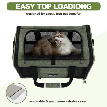 GAPZER Medium Cat Carrier Bag Lightweight, Soft-Sided Small Pet Carry Crate Teacup Breed Dogs, Top Loader Yorkie Kennel Sturdy Durable Mesh up to 15 lbs for Indoor House Dark Green - color: Olive