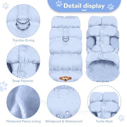 ABRRLO Winter Warm Dog Jacket for Small Medium Dogs Cat Cold Weather Coats with Harness Paded Dogs Fleece Vest Waterproof Windproof Dog Snow Jacket Pet Puppy Clothes (Light Blue,XS) - color: Light blue, size: X-Small