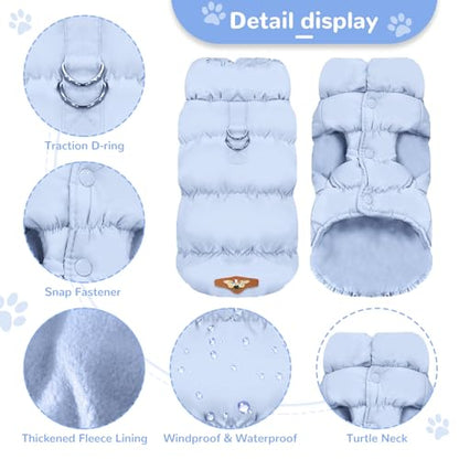 ABRRLO Winter Warm Dog Jacket for Small Medium Dogs Cat Cold Weather Coats with Harness Paded Dogs Fleece Vest Waterproof Windproof Dog Snow Jacket Pet Puppy Clothes (Light Blue,XS) - color: Light blue, size: X-Small