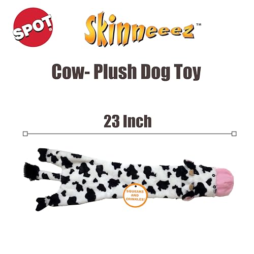SPOT Skinneeez Crinklers Cow 23-Inch Stuffing-Free Squeaky Dog Toy – Interactive Plush Toy for Medium & Large Dogs – Mess Free Play for Light & Moderate Chewers - style: Large Cow