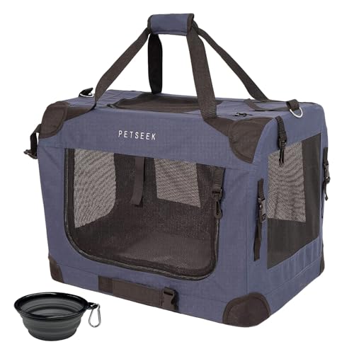 Extra Large Cat Carrier Soft Sided, Portable Small Dog Carrier for 2 Cats, 24"x16.5"x16" Car Travel Folding Comfortable Design with Bowl, Blue - color: Blue