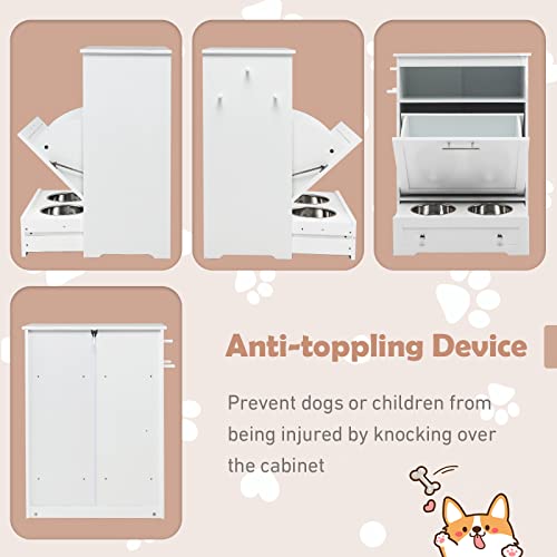 Dog Feeding Station, Dog Food Storage Cabinet w/Double Raised Dog Bowls, Pull Out Design, Large Dog Feeder Station Container for Pets Toy, Feeding & Watering Supplies (White) - color: White